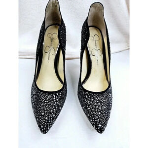 Jessica Simpson Size 8M Women's Black Studded Pointed Toe Slip On Stiletto Heels